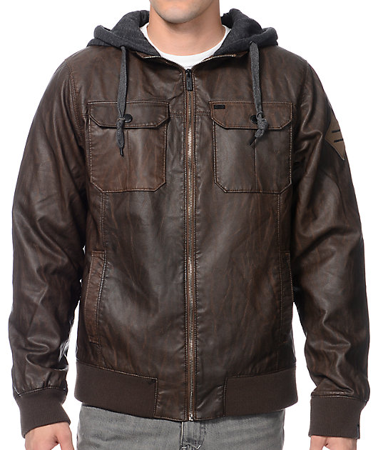 Dravus Cyrus Brown Faux Leather Hooded 