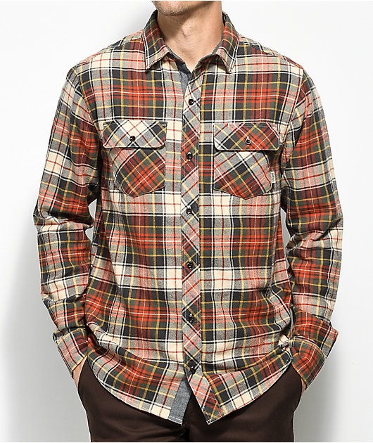 red and gold flannel shirt