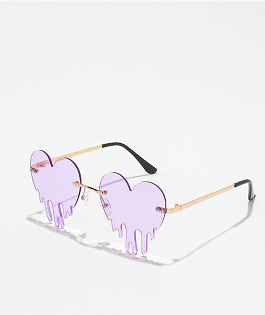 Dripping Hearts Purple Gold Sunglasses Zumiez