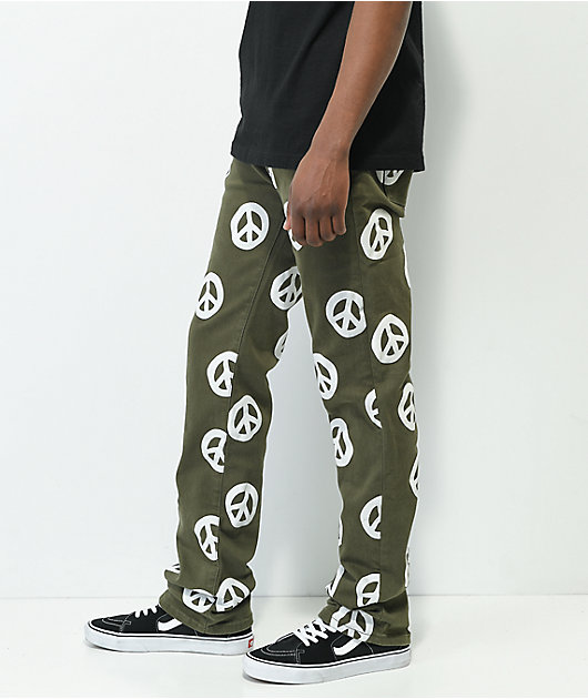 Dript Denim Peace Olive Green Wide Leg Jeans | Zumiez