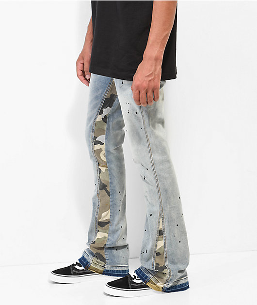 EPTM Camo & Light Blue Flare Denim Jeans