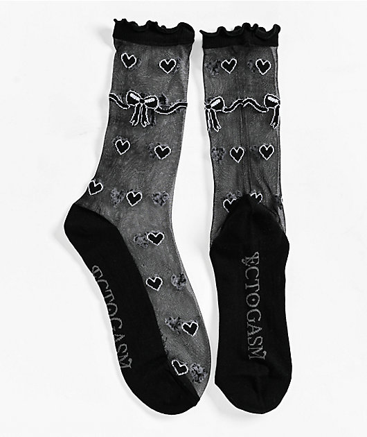 Ectogasm Heart Black Sheer Crew Socks