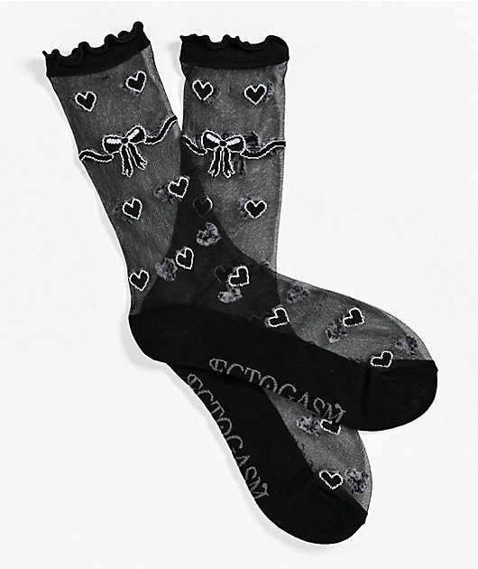 Ectogasm Heart Black Sheer Crew Socks