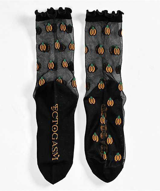 Ectogasm Pumpkin Black Sheer Crew Socks