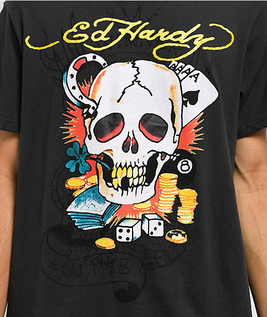 Ed Hardy Ace Skull Charcoal T-Shirt | Zumiez