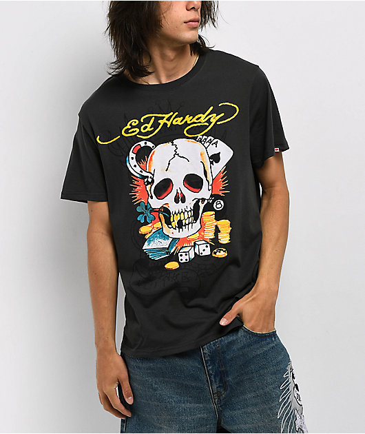 Ed Hardy Ace Skull Charcoal T-Shirt | Zumiez