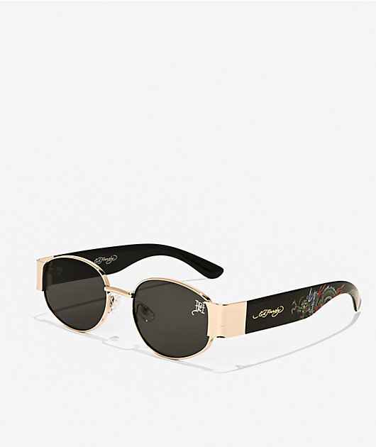 Ed Hardy Annunciation Gold & Black Sunglasses