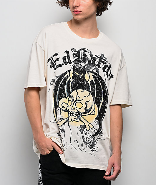 Ed Hardy スカルとバラ 半袖Tシャツ LKS Skull Power Mesh Baby Tee