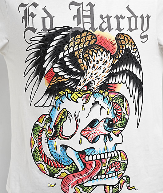 Ed Hardy Battle Skull White T-Shirt | Zumiez