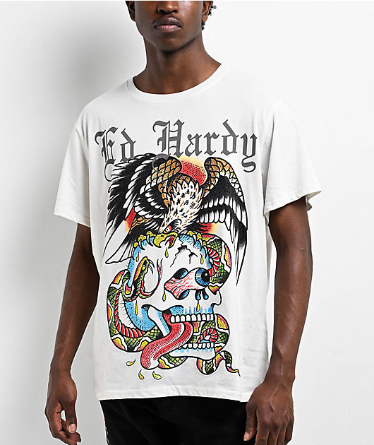 Ed Hardy Battle Skull White T-Shirt | Zumiez