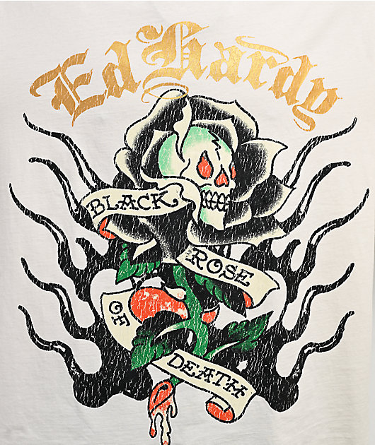 Ed Hardy Black Rose Ivory T-Shirt | Zumiez