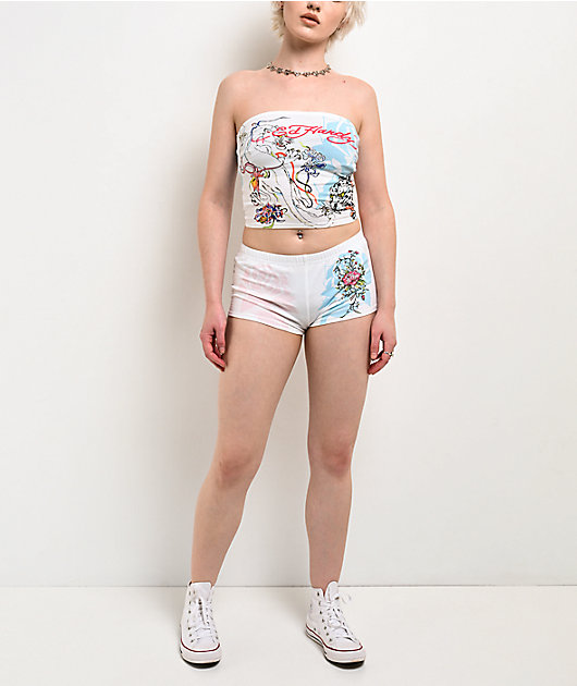 Ed Hardy Blue Leopard White Tube Top