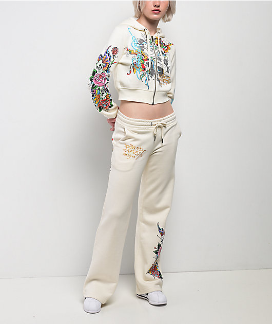 Ed Hardy Butterfly Ivory Crop Zip Hoodie | Zumiez