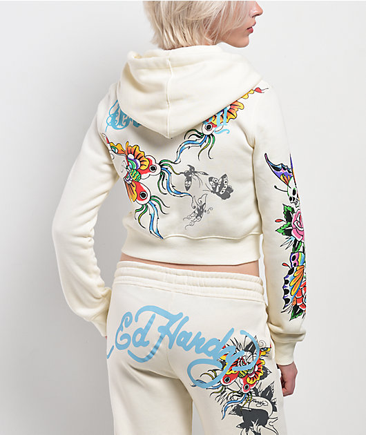 トップス made in USA Y2K ED HARDY beroa foodie Ed Hardy Butterflies Y2K Olive Crop Zip Hoodie | Zumiez