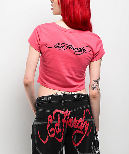 Ed Hardy Cherry Hot Pink Crop T-Shirt | Zumiez
