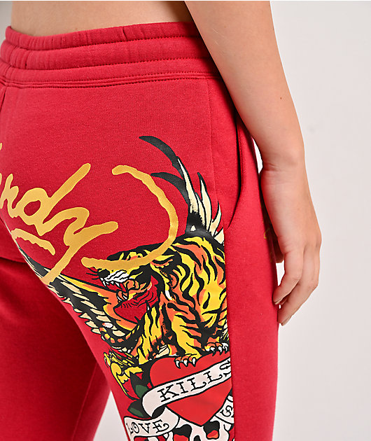 Ed Hardy Classic Y2K Red Sweatpants
