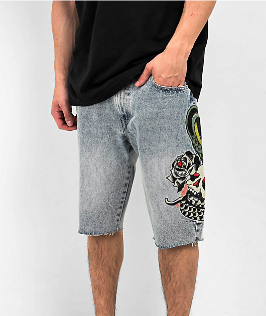 Ed Hardy Cobra Blue Denim Shorts Zumiez