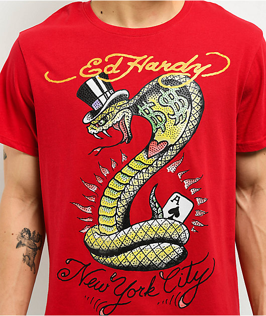 Ed Hardy COBRA FLAME Tシャツ Ed Hardy WomenS Flame Cobra Snake Skull Red Crop Top SHIRT