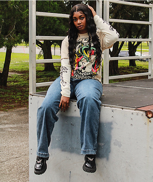 Ed Hardy Cobra Skull Beige & Cream 2fer Long Sleeve T-Shirt | Zumiez