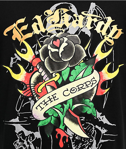Ed Hardy Corp Dagger Black & Grey 2fer Long Sleeve T-Shirt