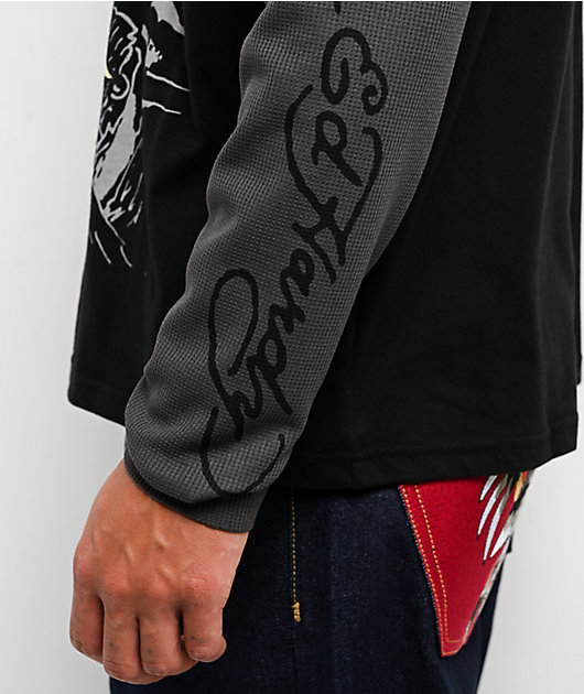 Ed Hardy Corp Dagger Black & Grey 2fer Long Sleeve T-Shirt