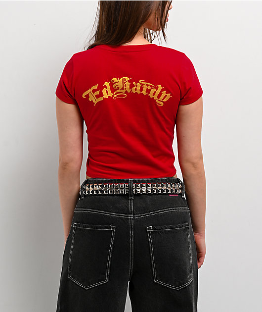 Ed Hardy Crawling Tigers Cherry Crop T-Shirt