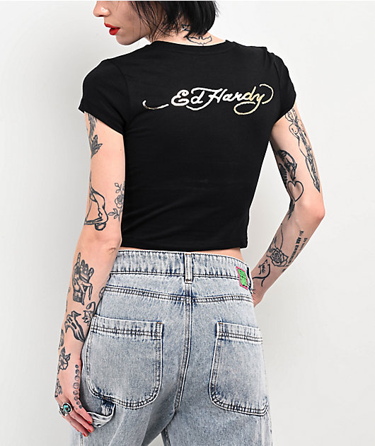 Ed Hardy クロス ブラック クロップドTシャツ Ed Hardy Cross Black Crop T-Shirt | Zumiez