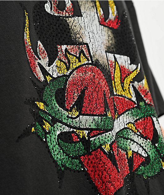 Ed Hardy Cross Heart Charcoal Boxy T-Shirt | Zumiez