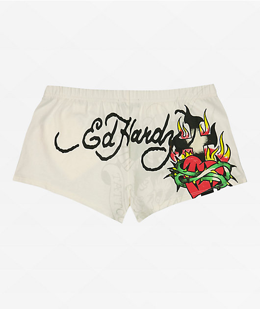 Ed Hardy Cross Heart Ivory Lounge Shorts