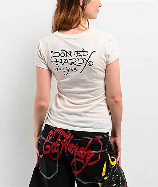 Ed Hardy Cross Heart Ivory T-Shirt