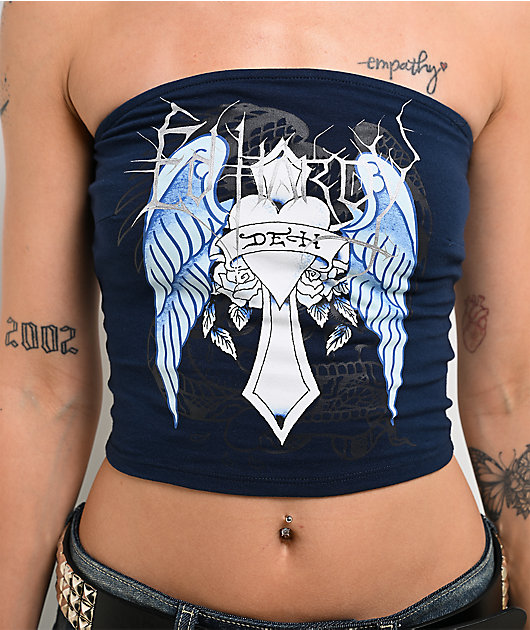 Ed Hardy Cross Wings Blue Tube Top