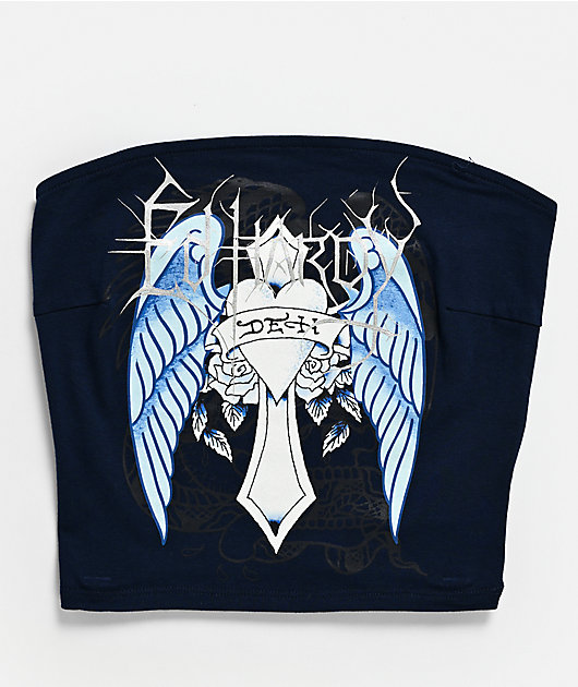 Ed Hardy Cross Wings Blue Tube Top