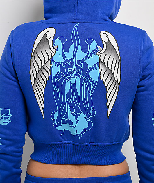 Ed Hardy Cross Wings Royal Blue Crop Zip Hoodie | Zumiez