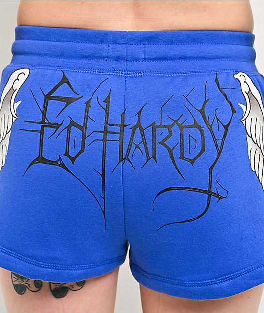 Ed Hardy Cross Wings Royal Blue Sweat Shorts