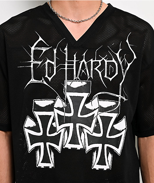 Ed Hardy Crosses Black Crop Football Jersey