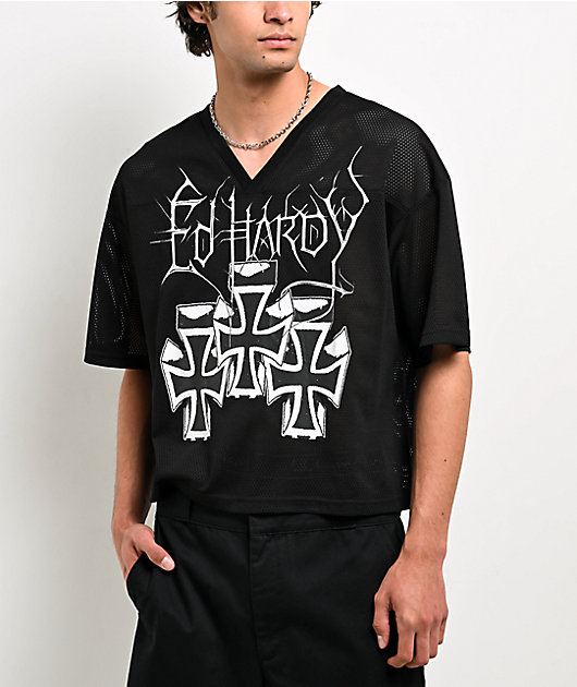 Ed Hardy Crosses Black Crop Football Jersey