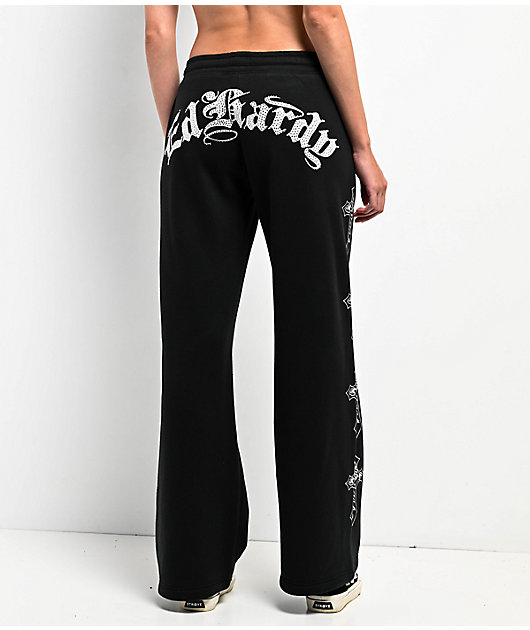 Ed Hardy Crosses Rhinestone Black Wide Leg Sweatpants | Zumiez
