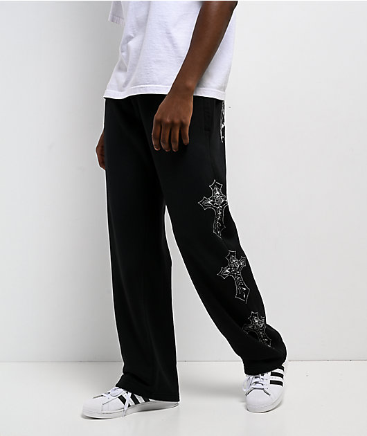 Ed Hardy Crosses Sunfade Black Baggy Sweatpants | Zumiez