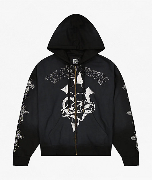 Ed Hardy Crosses Sunfade Black Zip Hoodie