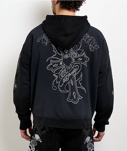 Ed Hardy Crosses Sunfade Black Zip Hoodie