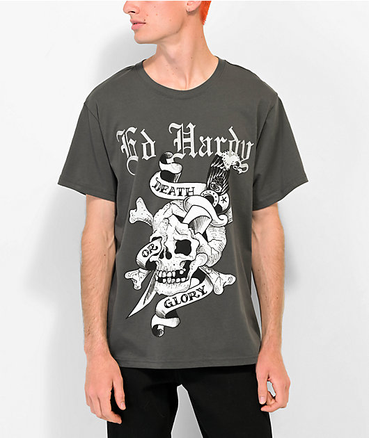 Ed Hardy DG Skull Charcoal T-Shirt