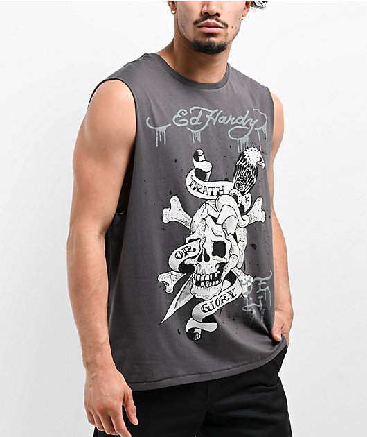 Ed Hardy DG Skull Charcoal Tank Top | Zumiez
