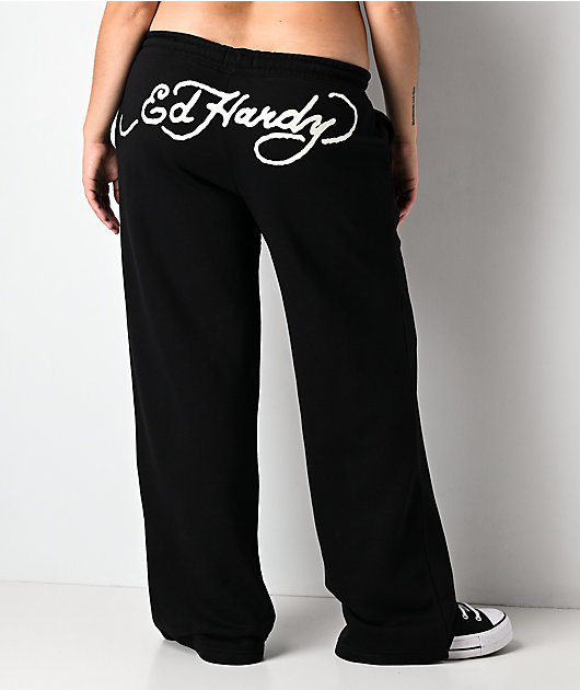 Ed Hardy Dagger Heart Black Wide Leg Sweatpants