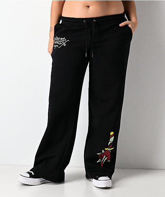 Ed Hardy Dagger Heart Black Wide Leg Sweatpants
