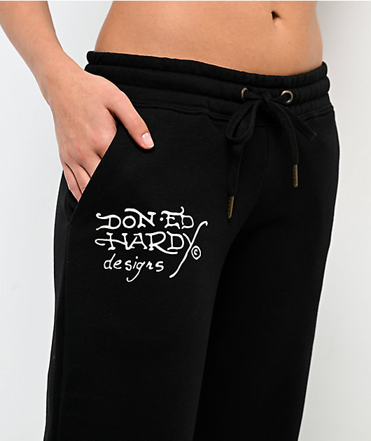 Ed Hardy Dagger Heart Black Wide Leg Sweatpants