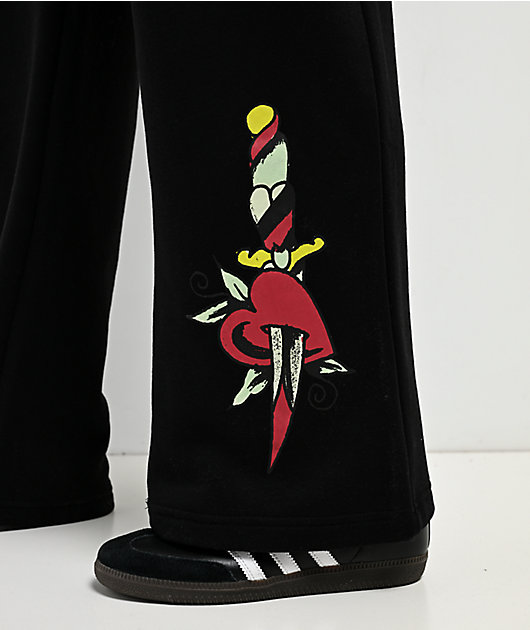 Ed Hardy Dagger Heart Black Wide Leg Sweatpants | Zumiez