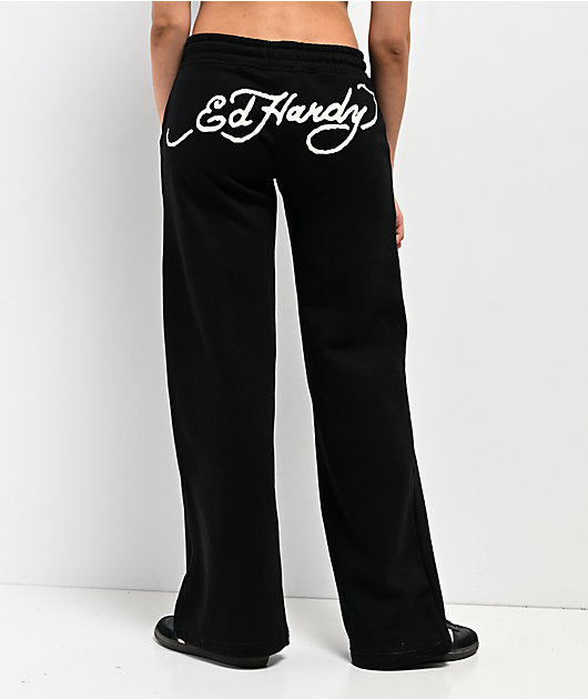 Ed Hardy Dagger Heart Black Wide Leg Sweatpants