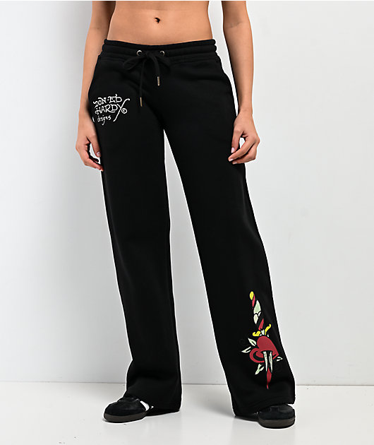 Ed Hardy Dagger Heart Black Wide Leg Sweatpants | Zumiez