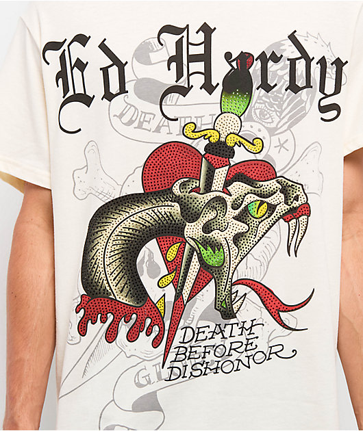 Ed Hardy Dagger Snake Rhinestone Natural T-Shirt | Zumiez