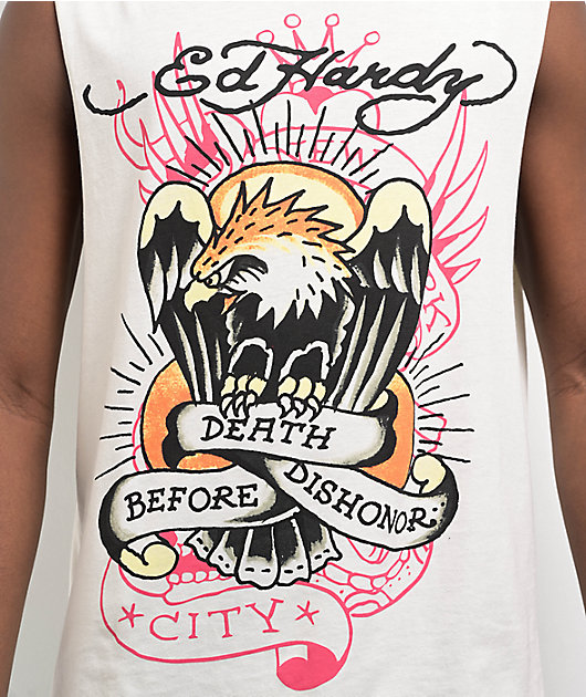 Ed Hardy Death Before Dishonor Eagle Ivory Tank Top